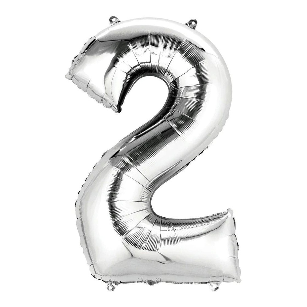 בלון מספר 2 בצבע כסף גודל 34 אינץ