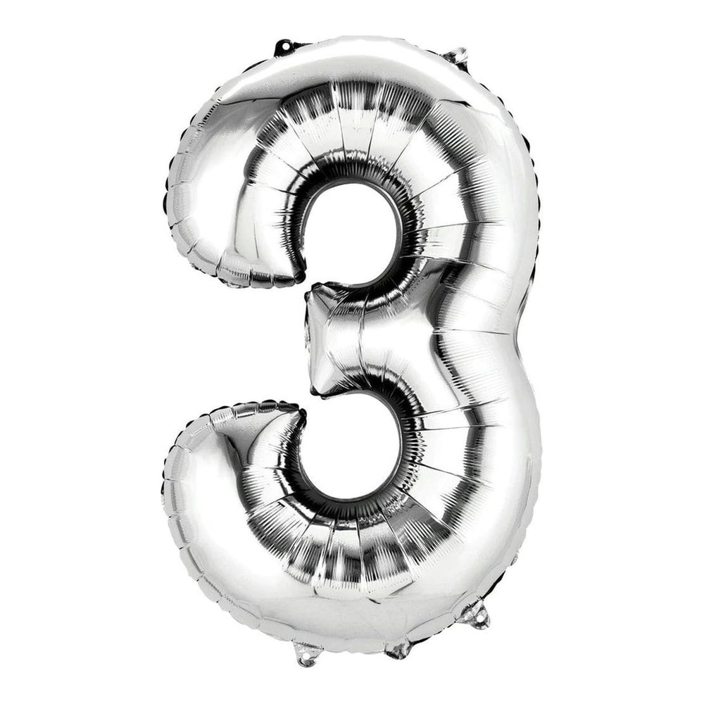 בלון מספר 3 בצבע כסף גודל 34 אינץ