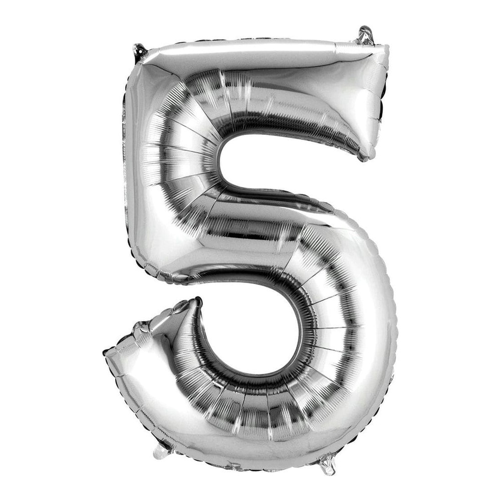 בלון מספר 5 בצבע כסף גודל 34 אינץ