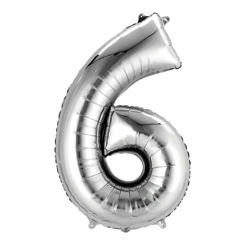 בלון מספר 6 בצבע כסף גודל 34 אינץ