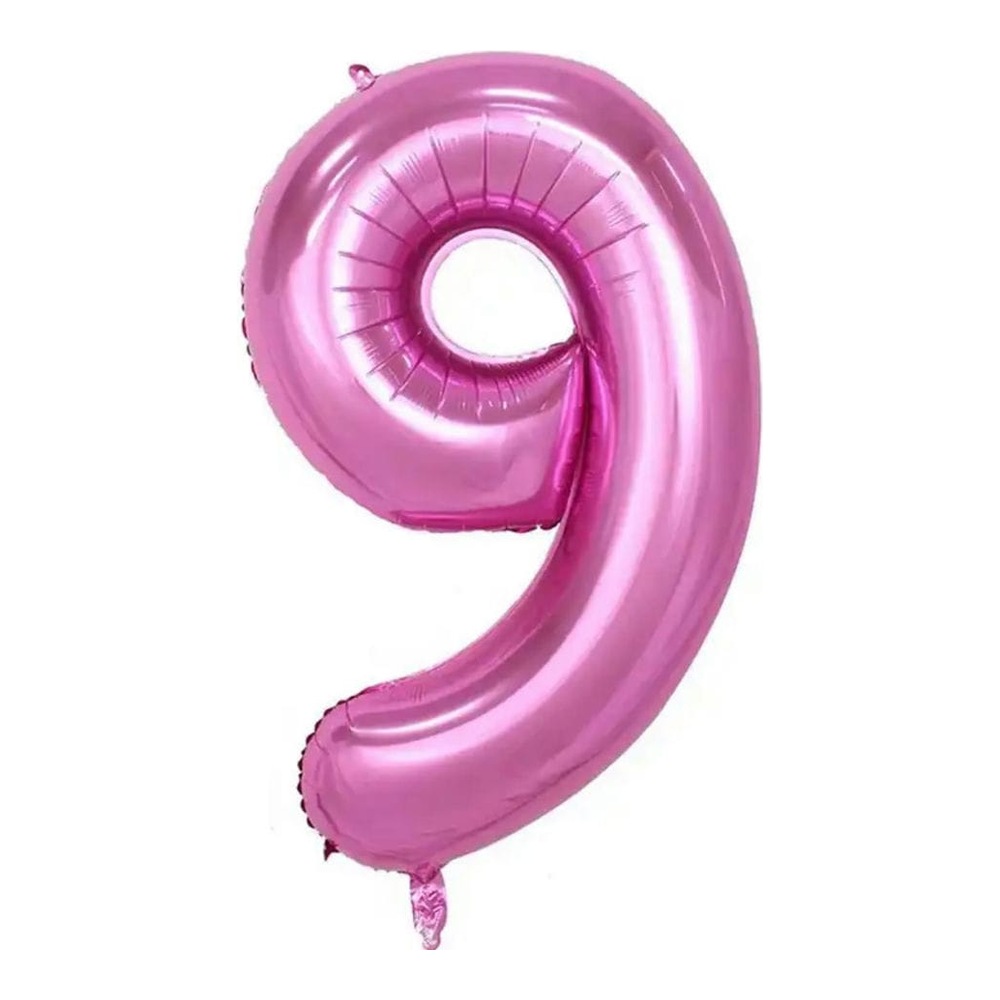 בלון מספר 9 בצבע ורוד מטאלי גודל 34 אינץ