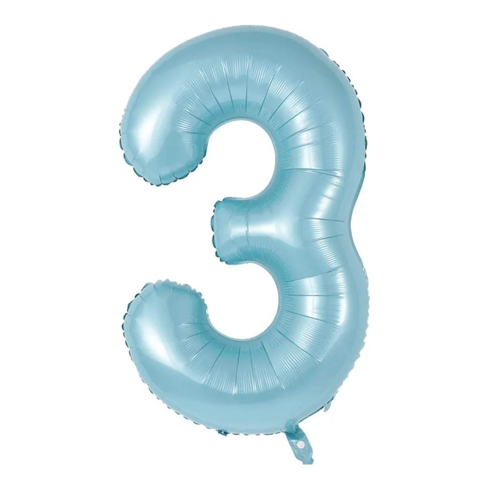 בלון מספר 3 בצבע תכלת פסטל גודל 34 אינץ