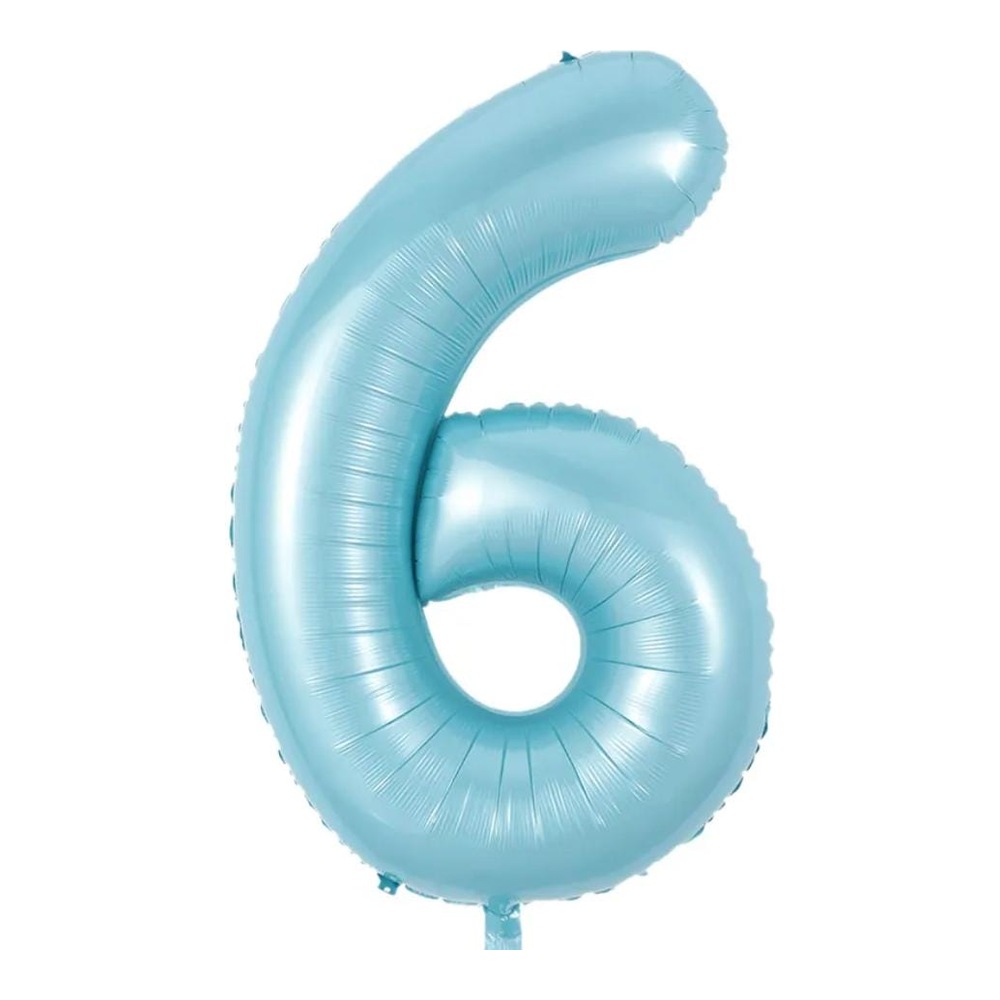 בלון מספר 6 בצבע תכלת פסטל גודל 34 אינץ
