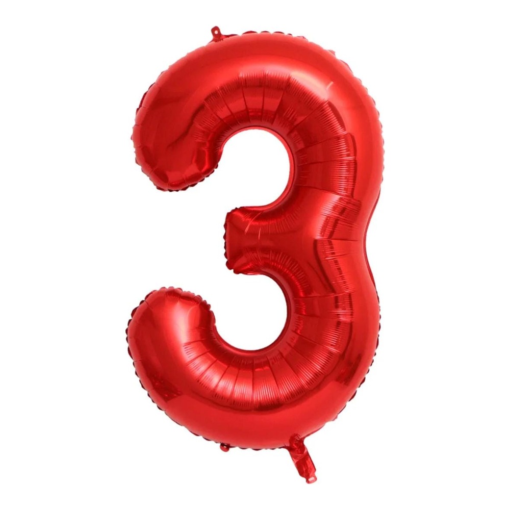 בלון מספר 3 בצבע אדום גודל 34 אינץ