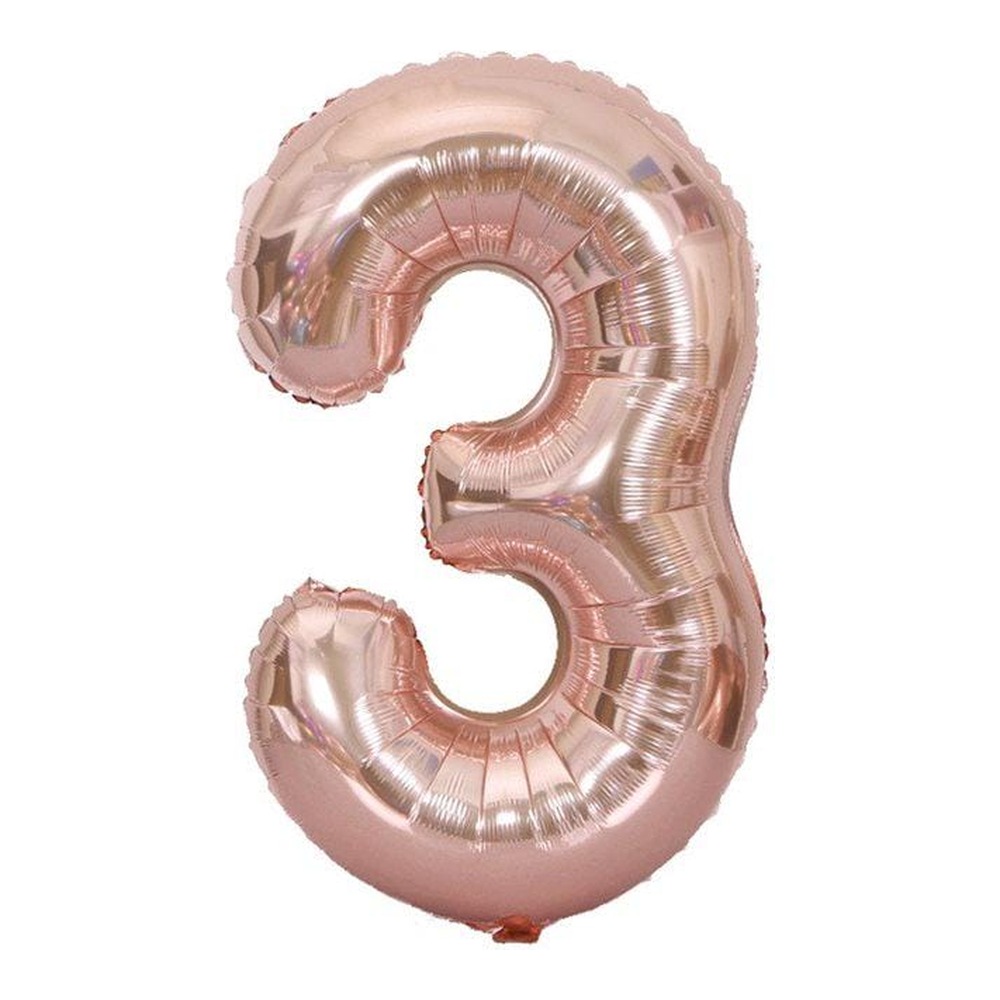 בלון מספר 3 בצבע רוז גולד גודל 34 אינץ