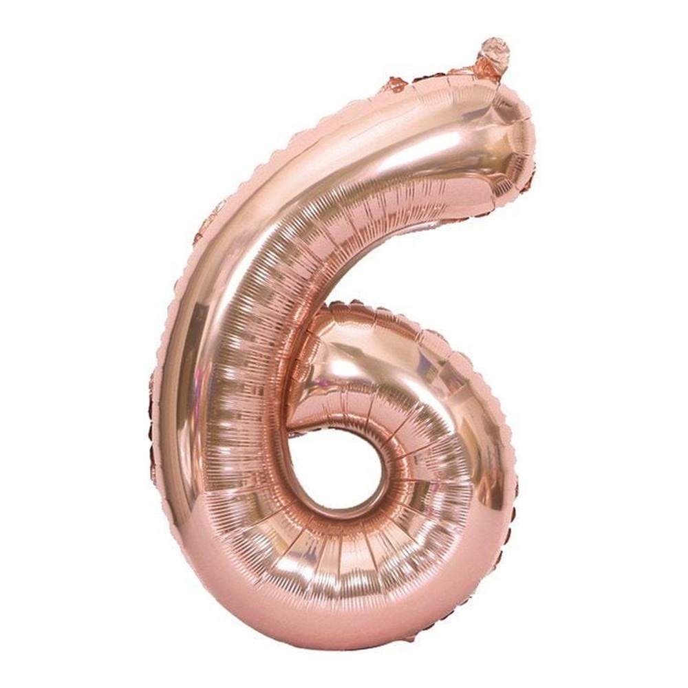 בלון מספר 6 בצבע רוז גולד גודל 34 אינץ