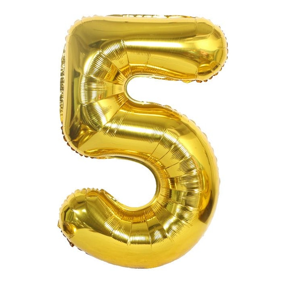 בלון מספר 5 בצבע זהב מטאלי גודל 34 אינץ