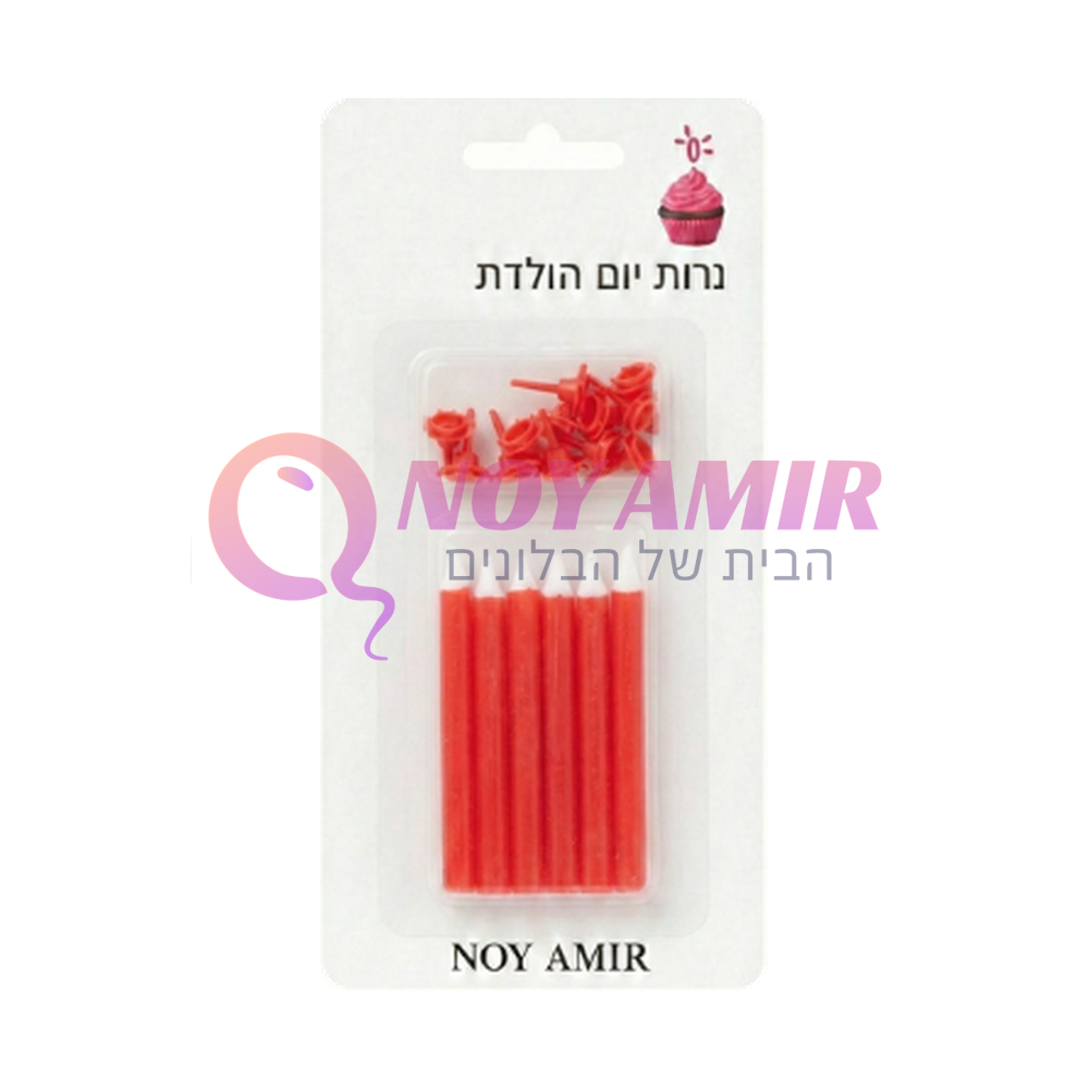 מארז 12 נרות יום הולדת אדומים לעוגה