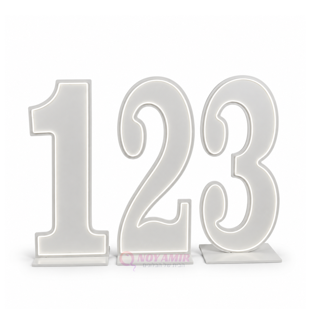 סט ספרות 123 PVC גובה 1 מטר מואר עם תאורת לד לבן לתפאורה לאירועים