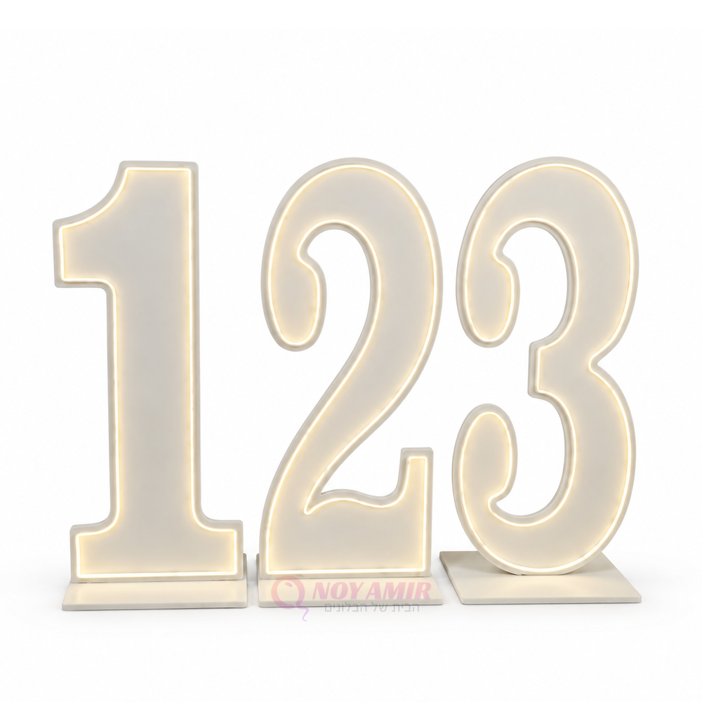 סט ספרות 123 PVC בגובה 1 מטר עם תאורת לד לבן חם לתפאורה לאירועים