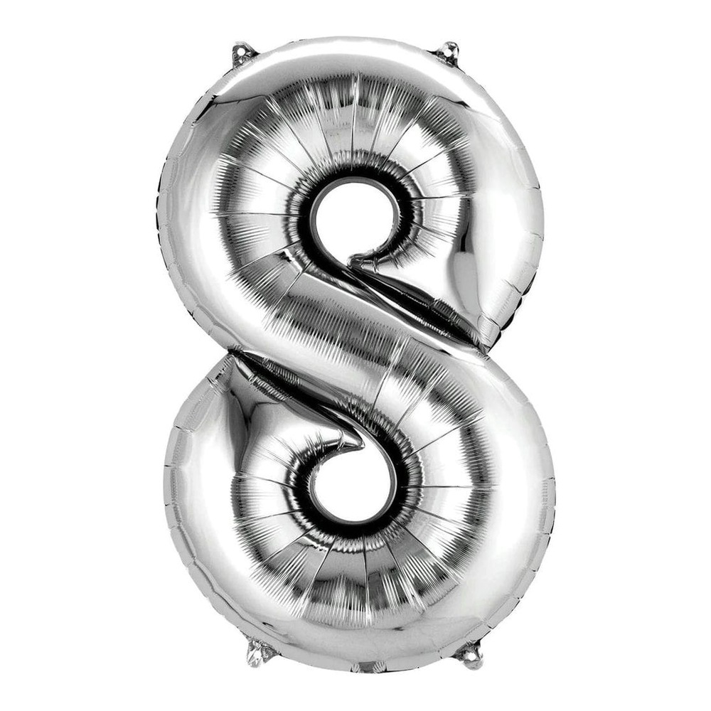 בלון מספר 8 בצבע כסף גודל 34 אינץ