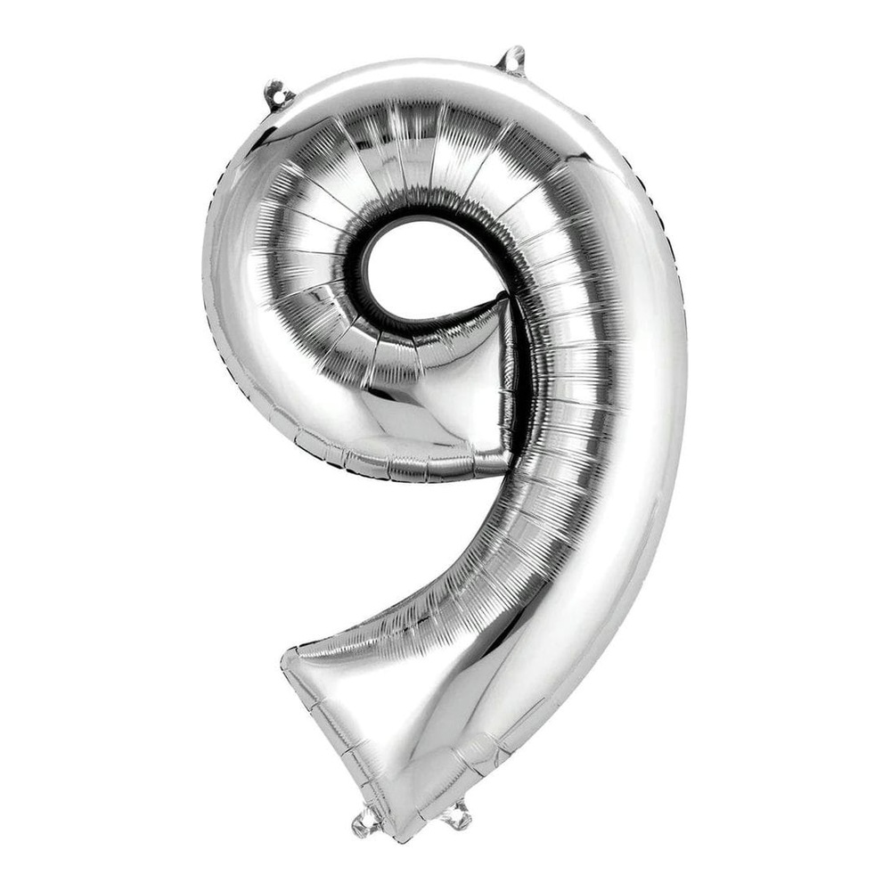 בלון מספר 9 בצבע כסף גודל 34 אינץ
