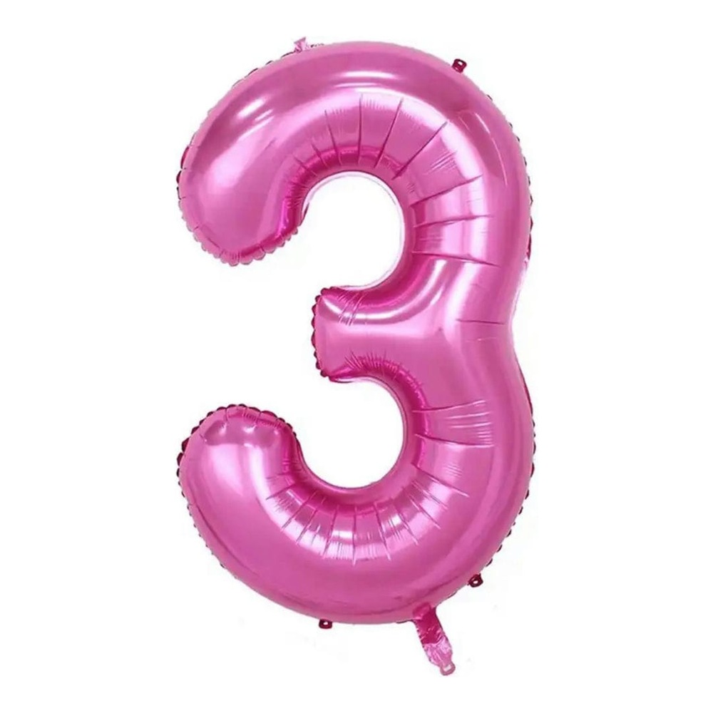 בלון מספר 3 בצבע ורוד מטאלי גודל 34 אינץ