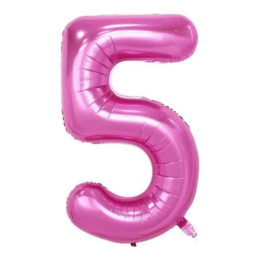בלון מספר 5 בצבע ורוד מטאלי גודל 34 אינץ