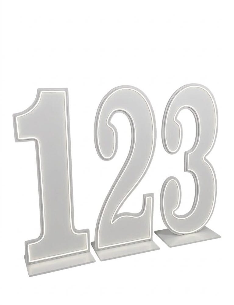 סט ספרות 123 PVC מואר עם תאורת לד לבן לתפאורה לאירועים