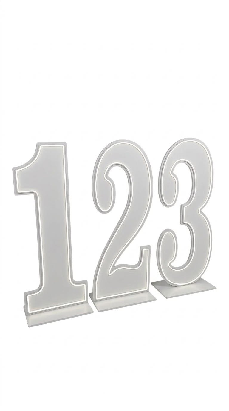 סט ספרות 123 PVC מואר עם תאורת לד לבן לתפאורה לאירועים