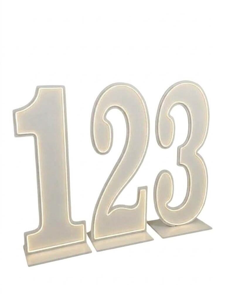 סט ספרות 123 PVC בגובה 1 מטר עם תאורת לד לבן חם לתפאורה לאירועים