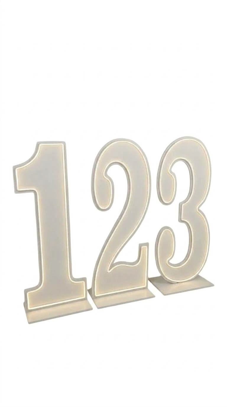 סט ספרות 123 PVC בגובה 1 מטר עם תאורת לד לבן חם לתפאורה לאירועים