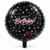בלון מיילר עגול שחור קונפטי "Happy Birthday"